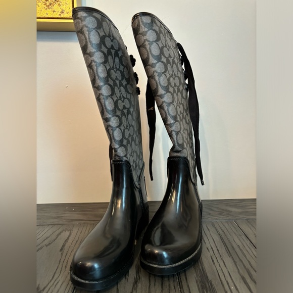 Coach Logo Tristee Black 15" Tall Rain Boot - Picture 3 of 8